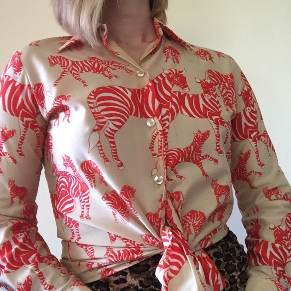 Zebra Print Button Up Blouse